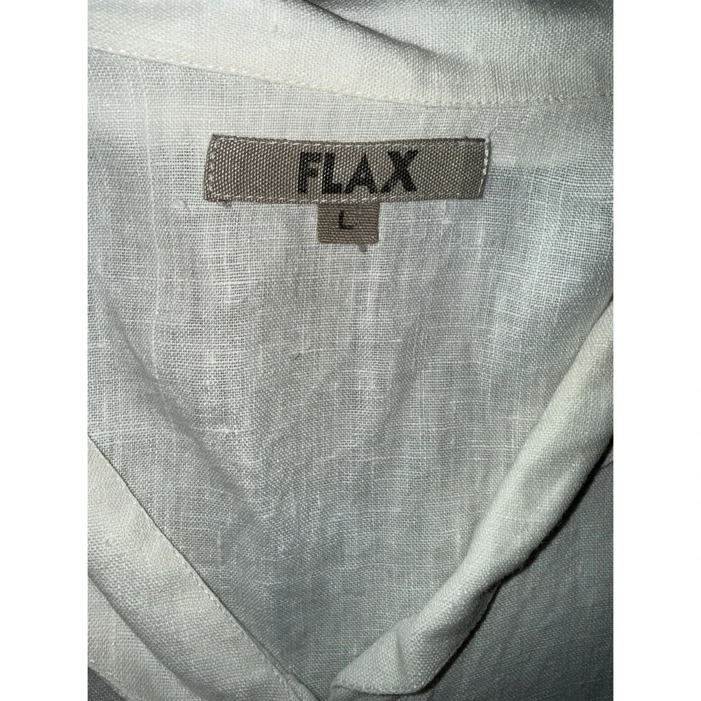 FLAX 100% Linen White Short Sleeve Button Down Shirt Blouse Lagenlook - Large - Picture 4 of 7